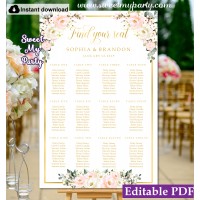 Blush Ivory seating chart template,Blush roses seating chart template, (137)